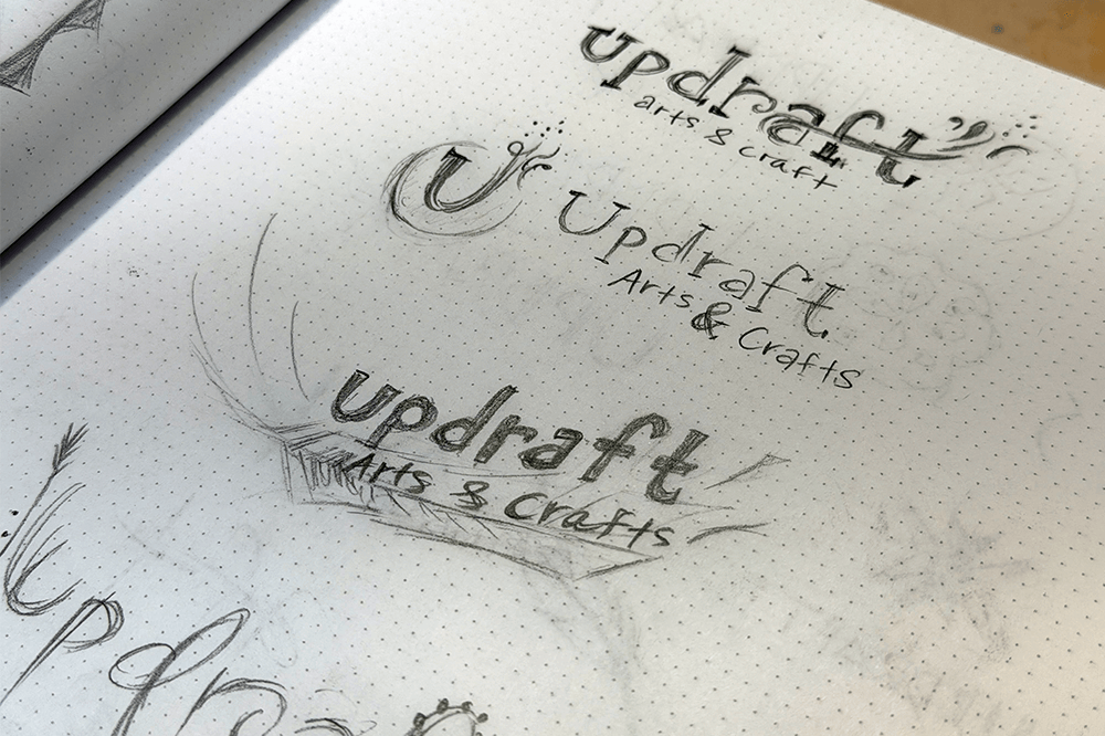 Early sketches of Updraft Arts and Craft logos